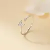 Anillo de Mariposa con Incrustaciones de Diamantes Versión Coreana Dulce y Fresco de Plata de Ley S925 Nalan Elegante Abierto de Verano J9203