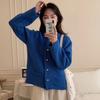 Casaco Suéter de Gola Redonda com Botões Únicos Design Sense Outono e Inverno Novo Estilo Preguiçoso Solto Top Cardigan Tricotado Macio e Aconchegante para Mulheres