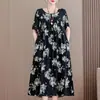 Nuevo Vestido de Algodón y Seda de Verano para Mujeres de Mediana Edad y Mayores, Vestido Holgado Estilo Mamá, Falda de Algodón Artificial, Atuendo de Moda para Mujeres de 40 Años
