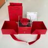 Joyero de rosas, caja para collar con flores de jabón, caja de regalo roja, joyero de doble puerta, caja para anillos, día de San Valentín