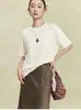 Pontos Estrelados Glitter Fino Gola Redonda Caimento Solto Ombro Caído Cinco Pontos Manga Curta Comprimento Médio Camiseta Feminina para o Verão