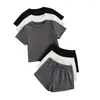 Comercio Exterior Transfronterizo Estilo Europeo y Americano Conjunto de Seis Piezas de Ropa para el Hogar de Verano para Mujer Camiseta de Color Sólido con Cuello Redondo y Pantalones Cortos Pijama