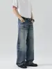 Roupas Masculinas Fengshe / Nova Marca Tendência Primavera 2026 Versátil Casual Retro Desgastado Cintura Alta Solto Reta Jeans