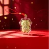 Pingente de Cordeiro Dourado, Ouro Puro 999, Chaveiro Atrator de Dinheiro, Caixa de Presente para Cartão, Fio Vermelho, Pingente para Corrente de Celular com Folha de Ouro