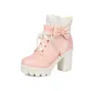 Comercio Exterior Otoño/Invierno 2026 Botas Martin Gruesas con Lazo Dulce, Tallas 40-43, Botines de Talla Grande con Adorno de Encaje de Perlas