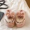 Pantuflas de algodón estilo Lolita con orejas de conejo, nueva colección otoño/invierno, con diseño de lazo y encaje, suelas gruesas, antideslizantes y cálidas para usar en interiores