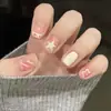 Puntas de Uñas Color Pasta de Frijol Degradado Cortas Populares de Moda Pegatinas de Uñas Removibles