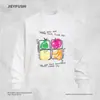 Camiseta de Manga Longa com Estampa de Frutas Doodle Primavera e Outono Masculina Solta Casual Tendência Personalidade Criativa INS Gola Redonda Top