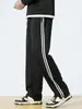 Pantalones Casuales de Hombre de Talla Europea Transfronterizos, Tendencia Primavera-Verano, Holgados, Color Sólido, con Dos Rayas, Pantalones Deportivos de Pierna Ancha a la Moda