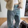 Jeans de Mezclilla con Botones Diagonales Estilo High Street Americano para Mujer, Lavado Vintage Desgastado, Pantalones de Longitud al Suelo de Nicho
