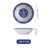 Tigelas de Porcelana Azul e Branca de Jingdezhen, 10 Tigelas Grandes para Mingau e Ramen, Louça Estilo Chinês com Cor sob Esmalte, Segura para Micro-ondas