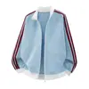Sudadera con capucha de punto gofre estilo deportivo americano para hombre y mujer, nuevo estilo de otoño, chaqueta abrigo holgada casual a rayas con cuello alto
