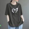 Camiseta de Algodão Puro de Manga Curta, Nova para o Verão 2026, Tamanho Grande, Gola Redonda, Estampa de Coração, Top Casual Tendência Slim