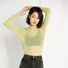 Cor Sólida ins Estilo Igual da Hyuna Proteção Solar Ultravioleta Manga Longa Interna Proteção Solar Camisa Base Top Malha Seda de Gelo Camiseta para Mulheres