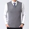 Suéter Colete Masculino Novo Outono e Inverno 2022 Cor Sólida Lã Masculino Colete de Negócios Masculino Gola V Pai de Meia-idade