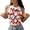 Chaleco de mujer para Navidad con cuello halter, estampado digital, cinturón para vestido de Navidad, ribete de piel sintética, chaleco corto sin mangas