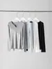[Relajación] Ropa de Seda a Cuadros Nutritiva para la Piel, Camiseta Básica Fácil de Cuidar para Mujer, Capa Interior Elástica, Top de Punto Ligeramente Holgado