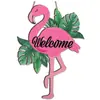 Decoração de Flamingo de Madeira Porta da Frente Decoração de Verão Placa de Logo Tropical de Madeira Pendurada Placa de Boas-Vindas