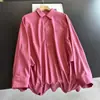 2026 Camisa de Algodón Adelgazante con Pliegues Top Corto Elegante con Cuello Camisa de Oficina Blusa Delgada Venta al por Mayor H08FT2311