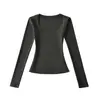 Camiseta Básica de Manga Larga con Cuello en U Estilo Puro Deseo para Mujer, Top Ajustado de Color Sólido Estilo Americano para Primavera y Otoño 2026, Camiseta Corta de Moda