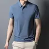 Verano Hielo Seda Urbana Negocios Cuello Solapa POLO Hombre Color Sólido Camiseta Sencilla Ropa de Papá Camisa de Aire Acondicionado LOGOTIPO