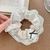 Goma para el pelo con lazo de lunares y encaje francés para mujer, Cuerda para el pelo de alta gama color blanco lechoso, Elegante retro, Accesorio para el pelo grande