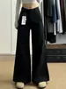 Jeans Feminino Preto de Perna Larga Soltinho Estilo Americano Petite Outono Inverno Novo Cintura Alta Emagrecimento Caimento Levemente Flare Comprimento Total