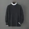 Suéter Baicai Rong Inverno 100% Lã Pura Masculino Gola Redonda Tricô Trançado Cor Sólida Suéter Casual de Negócios Camada Base de Tricô de Caxemira