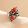 Anillo de Plata Esterlina S925 Estilo Indio-Nepalés Ágata Roja del Sur Turquesa Lapislázuli Anillo de Personalidad Vintage Estilo Palacio