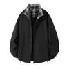 Chaqueta transfronteriza para hombre y mujer, nuevo top de marca a cuadros moderno, abrigo casual holgado de estilo americano con patchwork para pareja de otoño, cuello alto