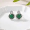 Pendientes Redondos de Jade con Diamantes Completos de Plata de Ley S925 Yuebao Jewelry Nuevo Estilo Chino Retro Exquisitos Pendientes de Plata de Alta Gama