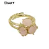 WT-R484 anel de joia com design exclusivo de flor, incrustado com três pedras preciosas, camada dupla, 18K, várias cores de pedras preciosas opcionais