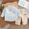 Traje de camisa a cuadros para niño pequeño estilo otoño 2025 1-5 años Niño guapo Traje moderno de primavera y otoño