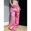Pantalones de chándal holgados con estampado cruzado de hip-hop callejero americano para mujer, nuevo estilo para danza jazz, estilo asiático ligero, pantalones de pierna ancha para deportes y fitness