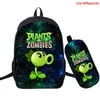 Plantas vs. Mochila con Estampado Digital 3D de Entorno de Juego de Zombis Mochila de Dos Piezas a Todo Color Mochila Escolar para Estudiantes