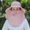Nuevo Sombrero de Pescador de Ala Ancha Anti-UV de Verano para Mujer con Chal, Lujo Ligero, Versátil, Hace que la Cara Parezca Más Pequeña, Se Puede Atar en una Cola de Caballo