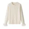 Ins transfronterizo europeo y americano 2026 nueva moda elegante ropa de mujer al por mayor cuello redondo versátil cárdigan de punto decorado con plumas
