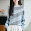 Bestseller de live streaming: Coleção outono 2026, blusa de tricô feminina, listrada, de trama aberta, com modelagem solta e elegante, que disfarça a barriga, plus size