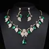 Joia para Exportação Europeia e Americana Estilo Étnico Retrô Gota d'Água Pedra Preciosa Colar Corrente da Clavícula Feminina Folha Conjunto de Joias Prontas