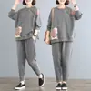 Traje de dos piezas para mujer de talla grande más de 200 kg para madres de mediana edad y mayores, chica rellenita, primavera y otoño, pantalón largo holgado