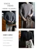 Minimalismo OtoñalMezcla de Lana y Seda Patchwork Cuello Alto Manga Larga Camiseta Base Suave de Color Sólido para Hombre