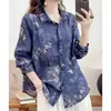Nueva Camisa Floral de Ramio Color Macarrón para Primavera y Otoño, Holgada y Versátil, Blusa Delgada Estampada para Mujer, 9 Colores