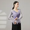 Traje de Danza Clásica China para Mujer, Elegante Estilo Antiguo Color Degradado Gasa Manga Larga Conjunto de Práctica