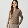 Suéter de Cachemira para Mujer de Invierno 2026, Nuevo Estilo, Cuello Polo, Solapa de Cachemira, Holgado, Tejido de Canalé, Capa Base, Manga Larga