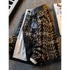 Chaqueta de Lana con Solapa de Cuero PU Patchwork a Cuadros para Hombre, Cárdigan Holgado de Marca Trendy, Tejido Estilo Chanel, Chaqueta Tipo Traje de Béisbol