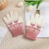 Luvas de inverno forradas com fleece, luvas grossas de tricô Jacquard, luvas criativas de amor e floco de neve, luvas quentes para dedos para viagens ao ar livre