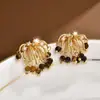 Brincos Pingente Gota de Água com Contas de Cristal Pedra Olho de Tigre Pérola Agulha de Prata Brincos Retrô Brincos Brincos de Design Nicho