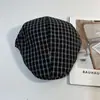 Sombrero de Punta a Cuadros Británicos Estilo Coreano Atmósfera para Mujer Combinación Universal Cara Visible Sombrero Pequeño Diseño de Nicho Gorra de Pico Boina