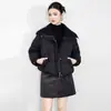 2515611-90 Jaqueta Curta de Penas de Pato Branco com Gola de Tricô para Pessoas Baixas Acolchoada Quente Moda Inverno Feminina