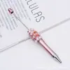 Caneta DIY com Flores e Pérolas Bordadas, Caneta Fofa Educacional Processada à Mão, Caneta Esferográfica Giratória Usável com Contas, Pronta para Venda